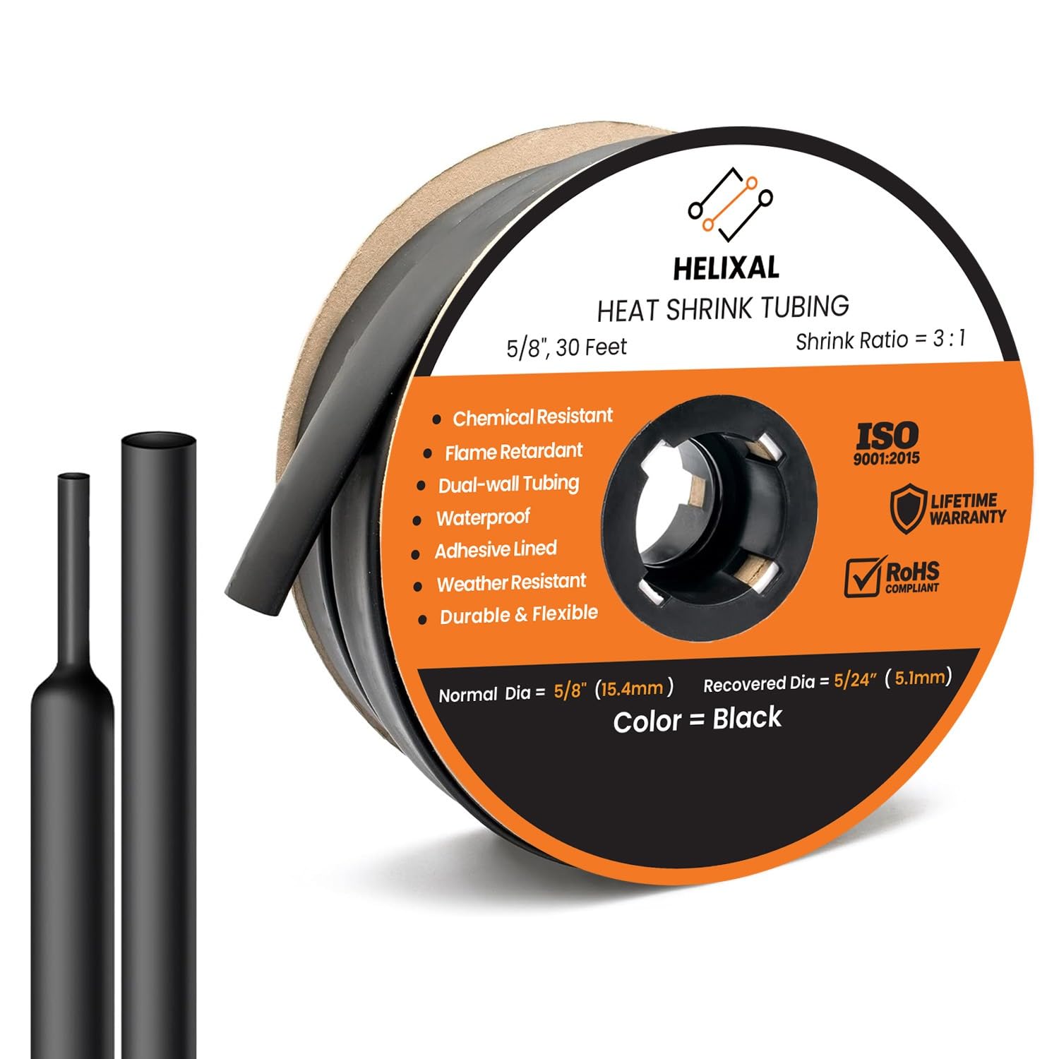 5/8" 16mm HELIXAL 3:1 Heat Shrink Tubing Adhesive Dual Wall 30ft Roll