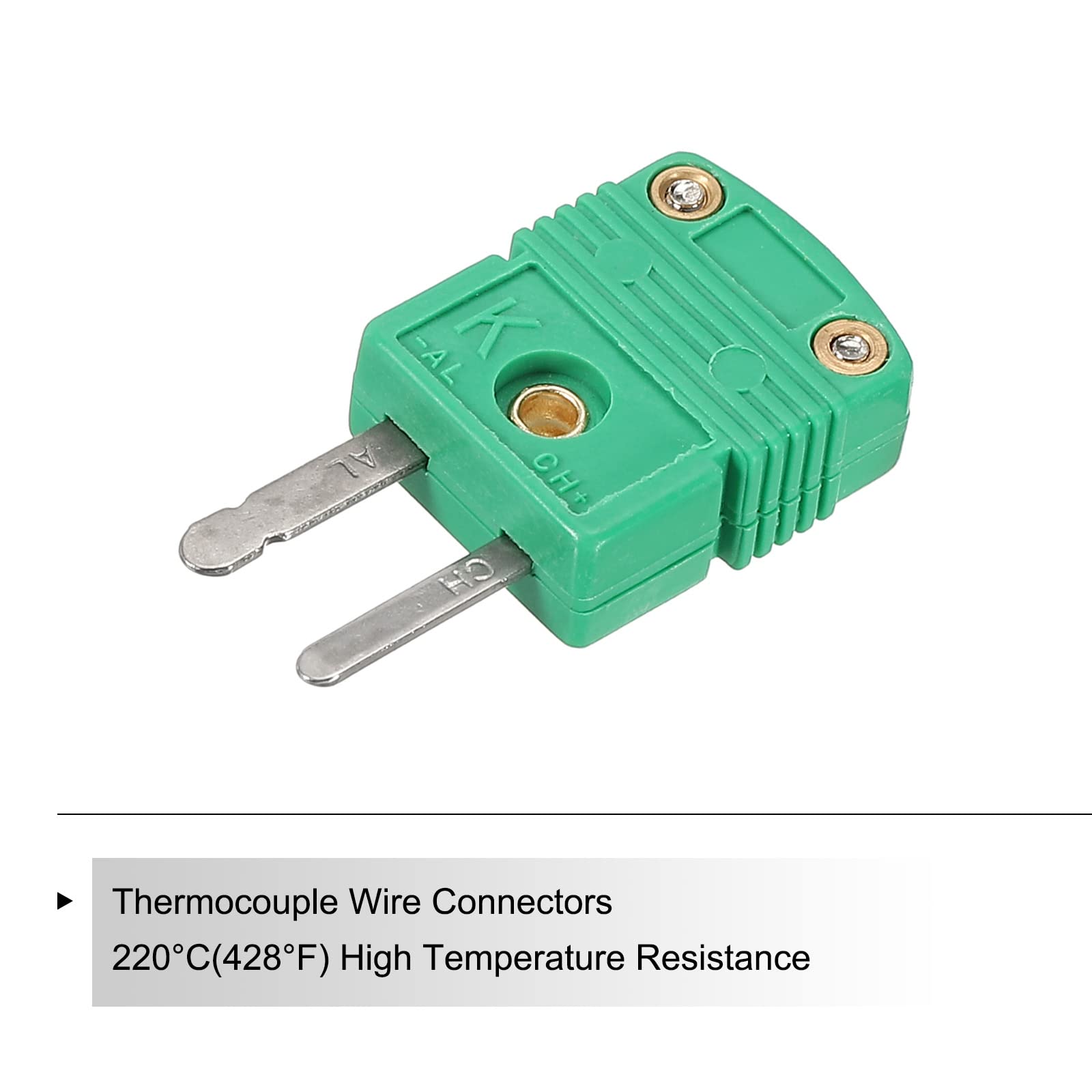 sourcing map K Termopara kabel Złącza męskie Wtyczka adaptera wysokotemperaturowego 220°C (428°F) do czujnika termopary Sonda Zielony