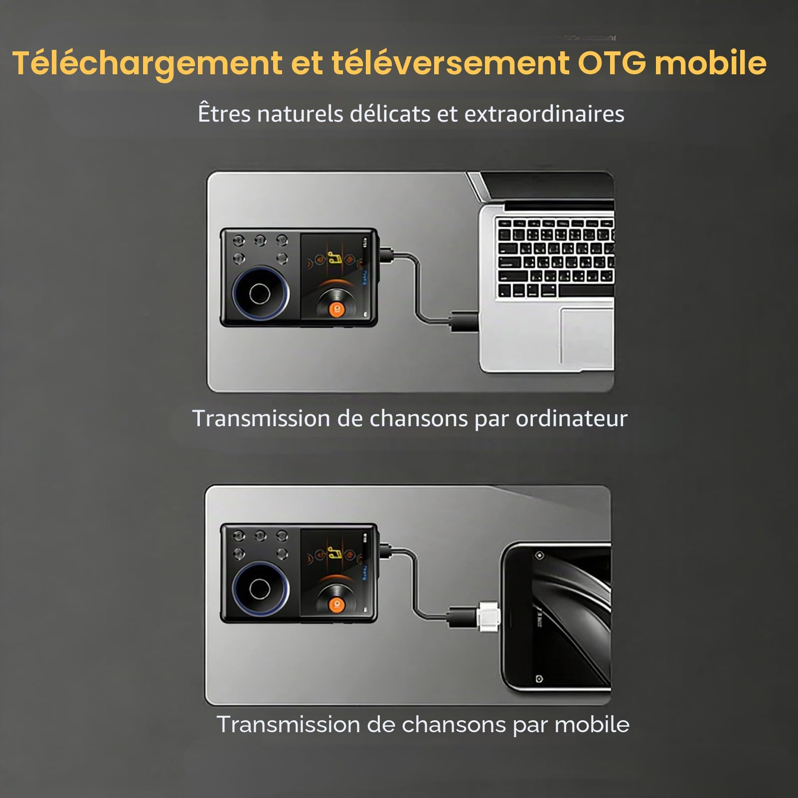 Lecteur MP3 Bluetooth 5.3 HiFi DSD DAC Hi -res Flac Digital Music Player 2,4 Pouces Écran HD avec Une Carte Mémoire de 16 Go Prend en Charge jusqu'à 256 Go