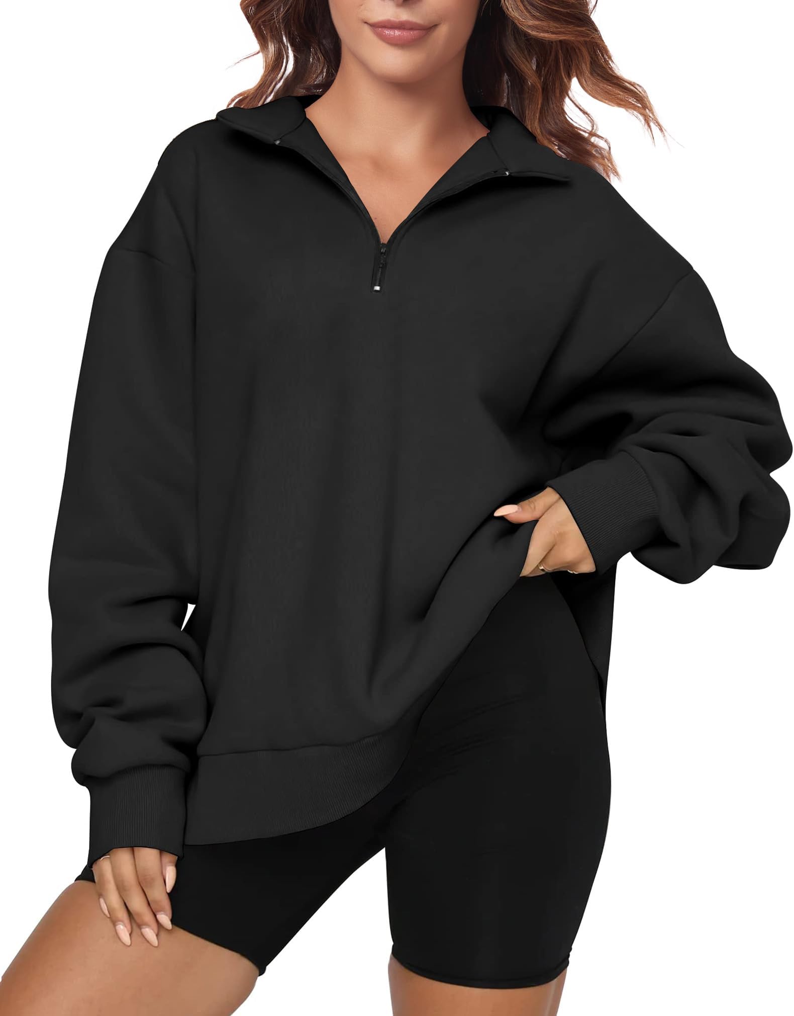 Oversized Sweatshirt for Womens Half Zip Pullover Top Casual Long Sleeve Fleece Sweatshirt