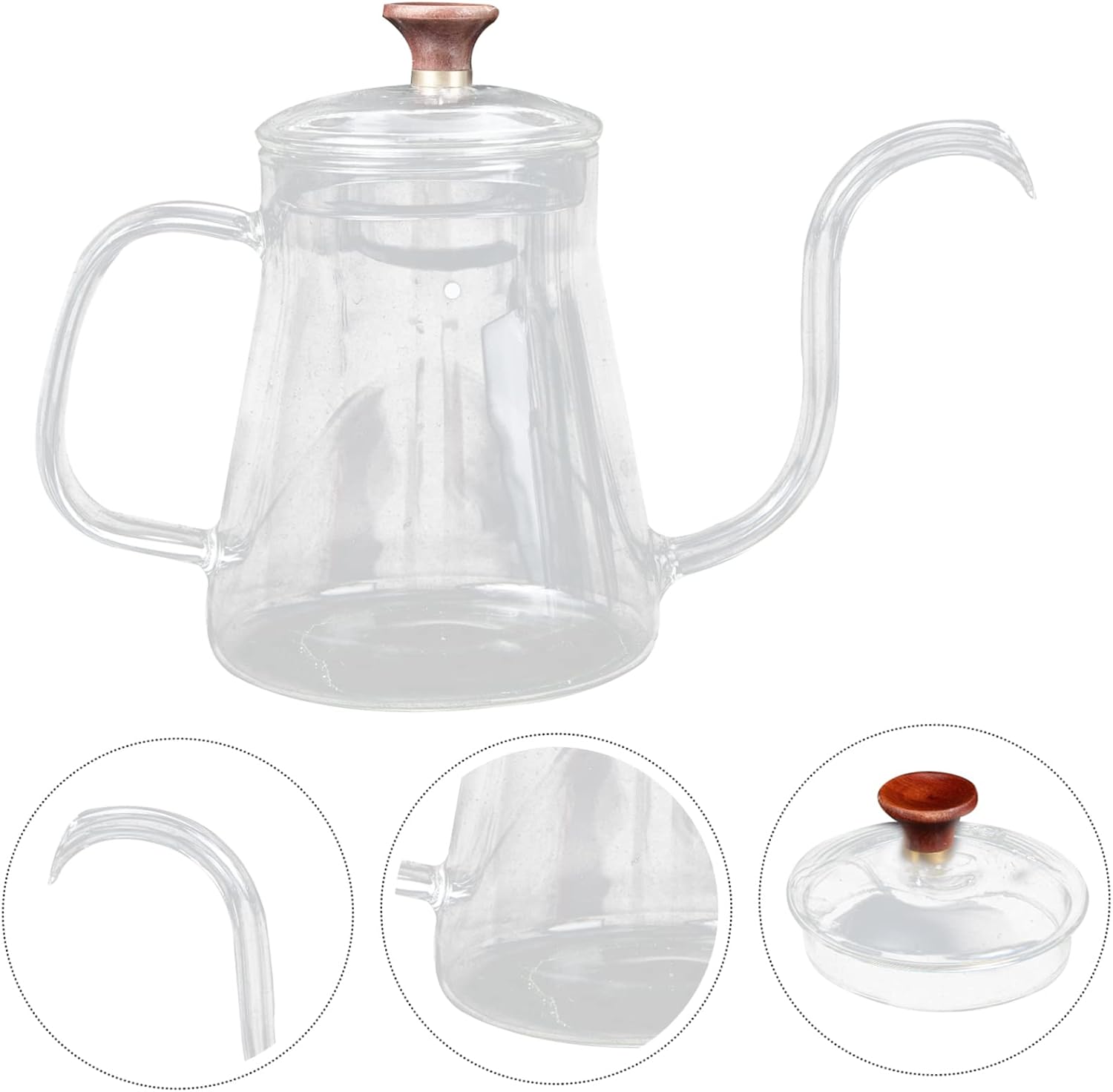 INOOMP Transparent Glass Coffee Kettle Narrow Spout Water Pot for Hand Drip Brewing Home Use Easy Clean Safe Coffee Maker