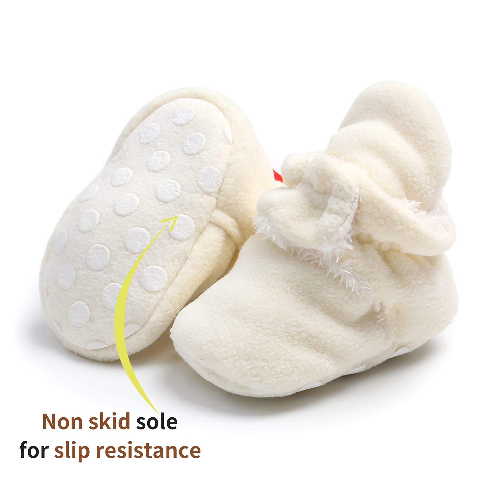 EDOTON Unisex Newborn Winter Boots Warm Stripe Bootie Non-Slip Sole Soft Stay On Ajustable Bootie Sock — view 6
