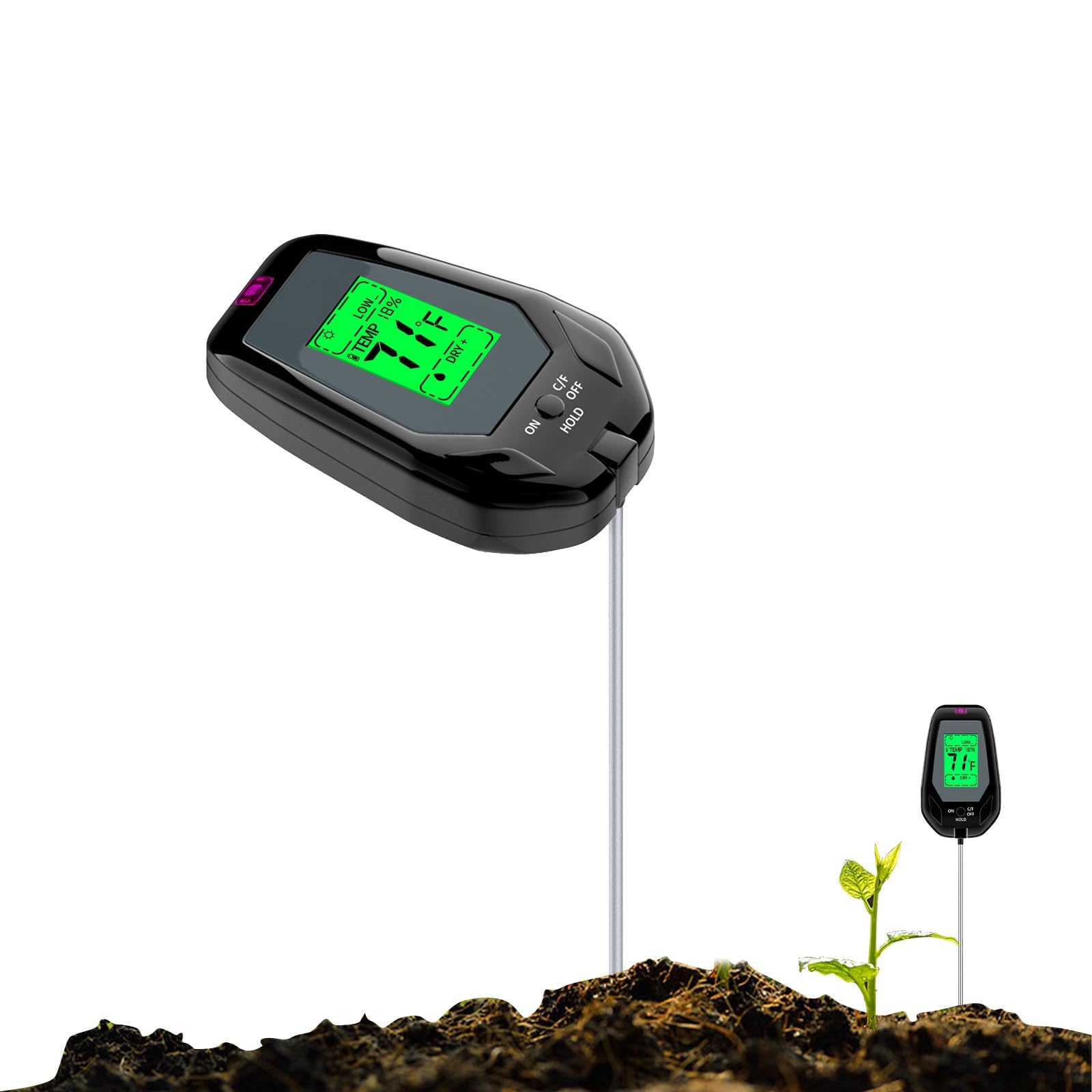 NALACAL Soil Test Meter, 5-in-1 Kit Soil Moisture Meter/Soil PH Meter/Soil Temperature/Environment Humidity/Sunlight Intensity LCD Display for Garden Lawn Plant
