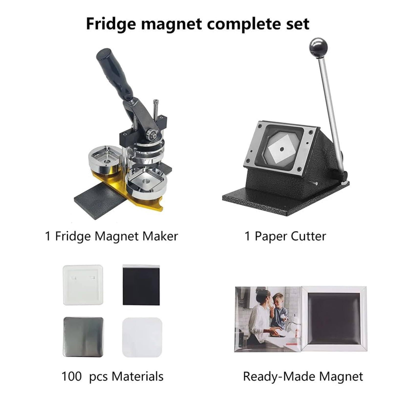 Maszyna do produkcji odznak z obcinaczem do papieru, 50 * 50 mm Profesjonalna metalowa maszyna do produkcji odznak z magnesem na lodówkę + obcinacz do papieru + 100 szt. materiałów