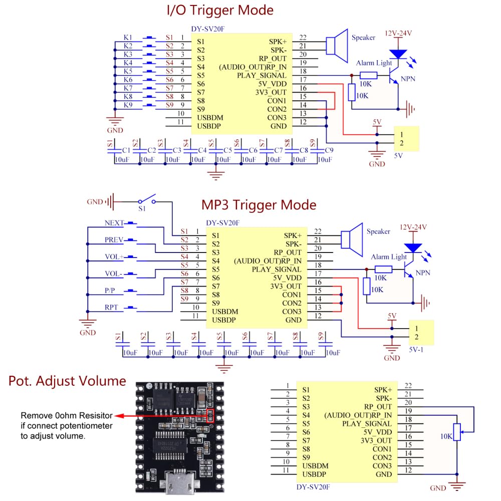 DY-SV20F Voice Playback Module,DC 3.7V-5V Voice Sound Chip Board for Music Festival Party Home Theater - Image 3