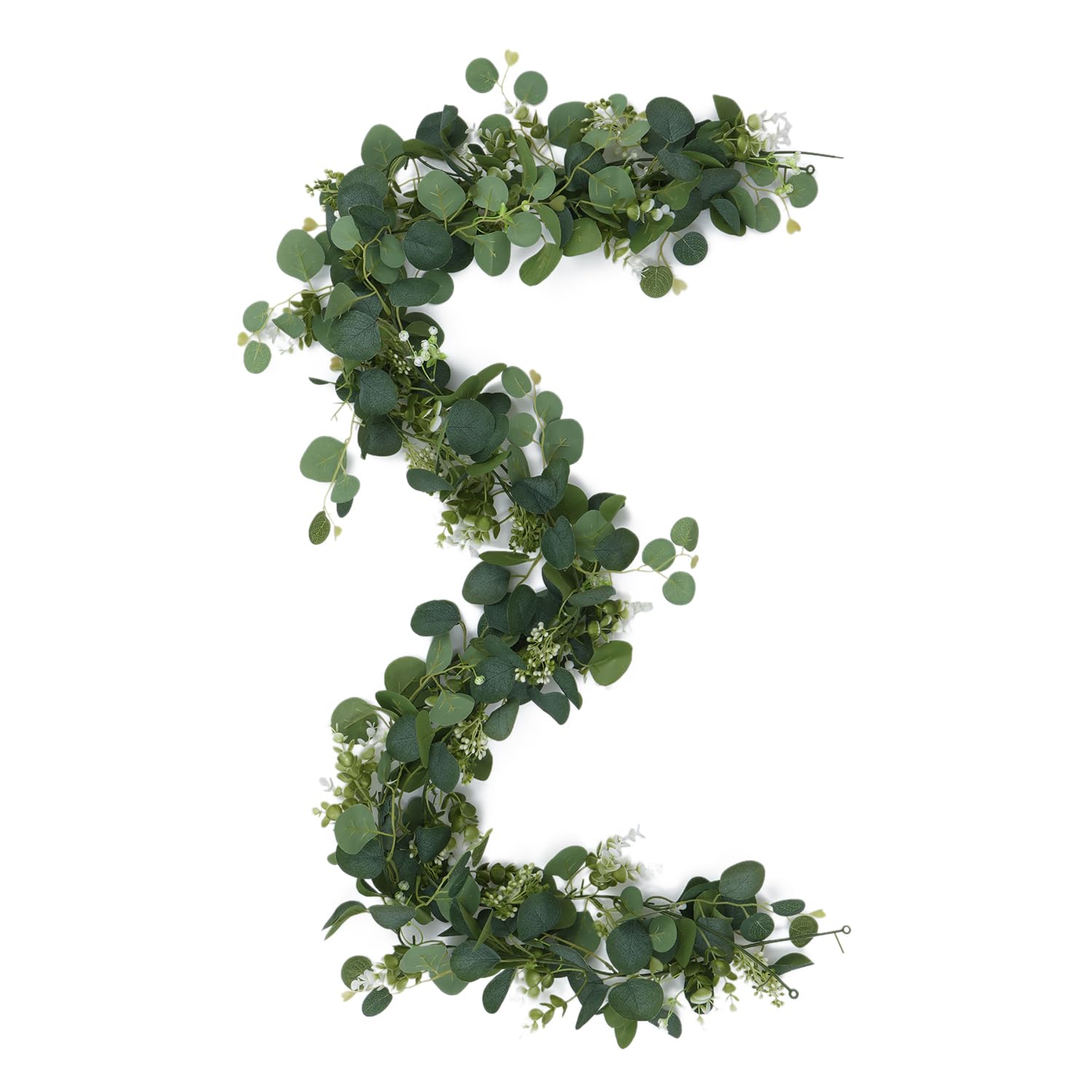1 Pezzo 5,9ft Ghirlanda Di Foglie Di Eucalipto Artificiale Con Fiori Bianchi E Bacche, Falso Eucalyptus Garland Pianta Molla Ve Da Tavolo Ad Arco