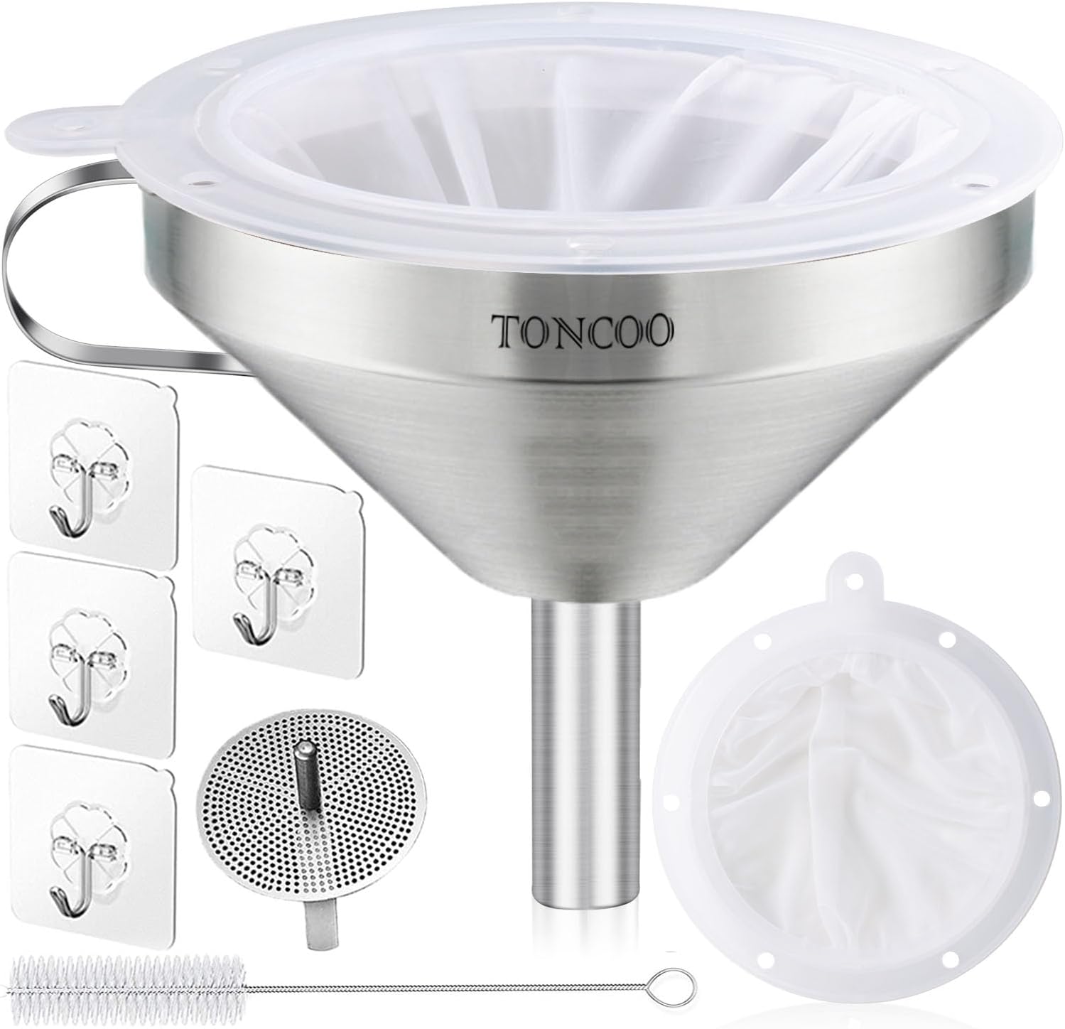 Toncoo 5-Inch Premium Funnels for Kitchen Use Filling Bottles, Food Grade Kitchen Funnel, Funnels for Filling Bottles, Oil Funnel, Food Funnel, Metal Funnel with 200 Mesh Filter Strainer