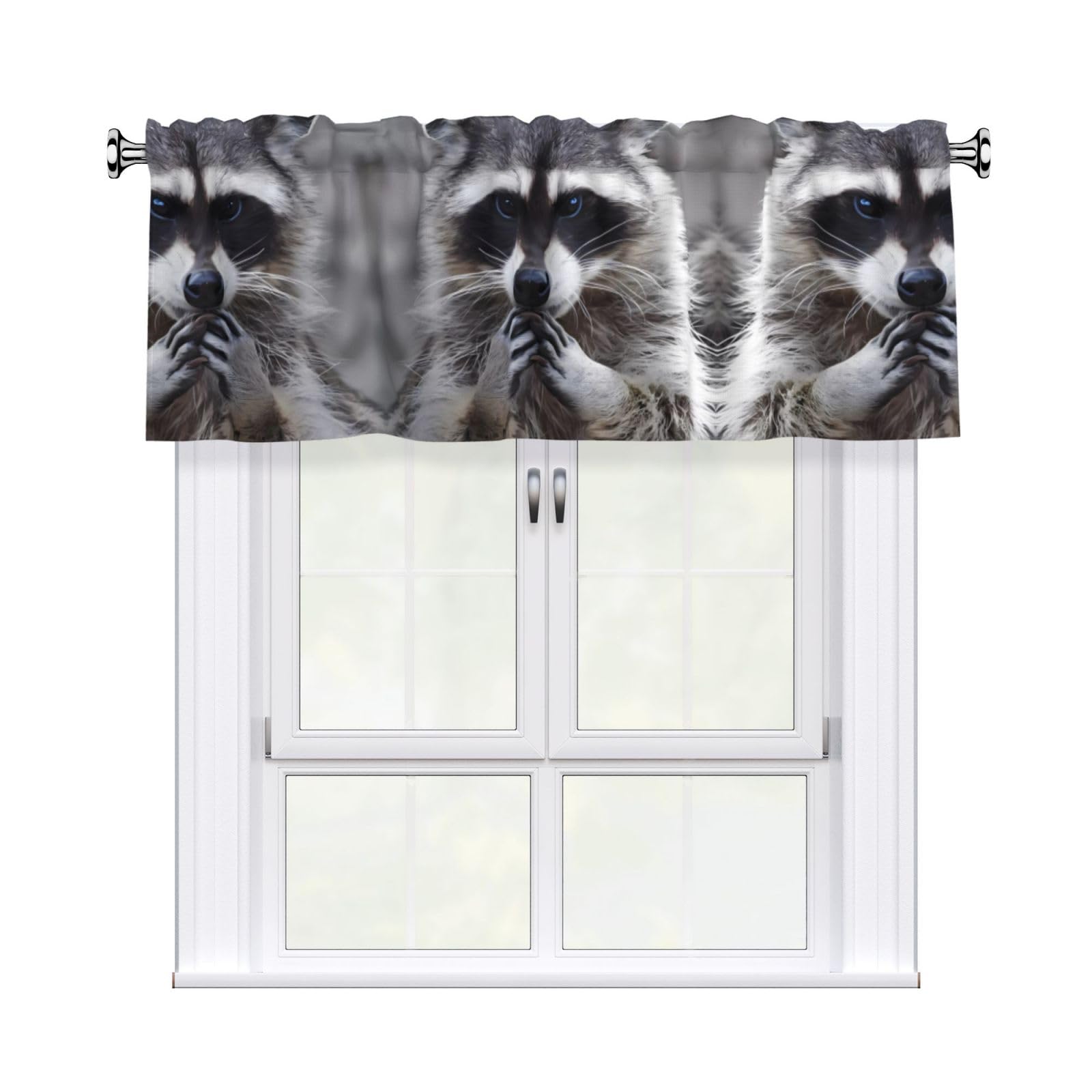 WHJDPP Cute Raccoon Prints Curtain Valance 54x18 Inch - Peach Skin Window Cover with Printed Design, Filtering Light for Kitchen Decor