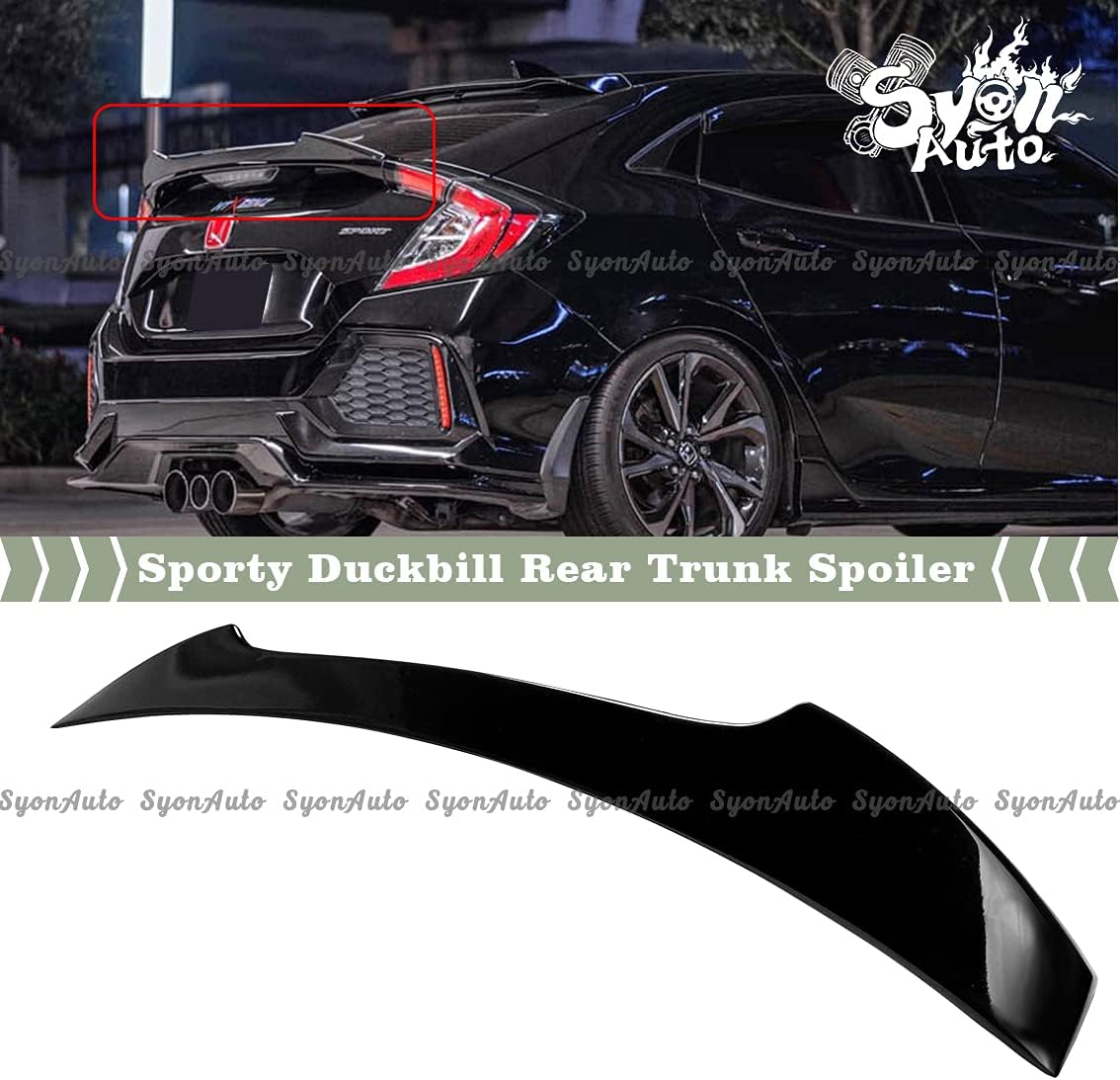 FITS 2017-2021 HONDA CIVIC HATCHBACK GLOSSY BLACK HIGHKICK DUCKBILL TRUNK SPOILER