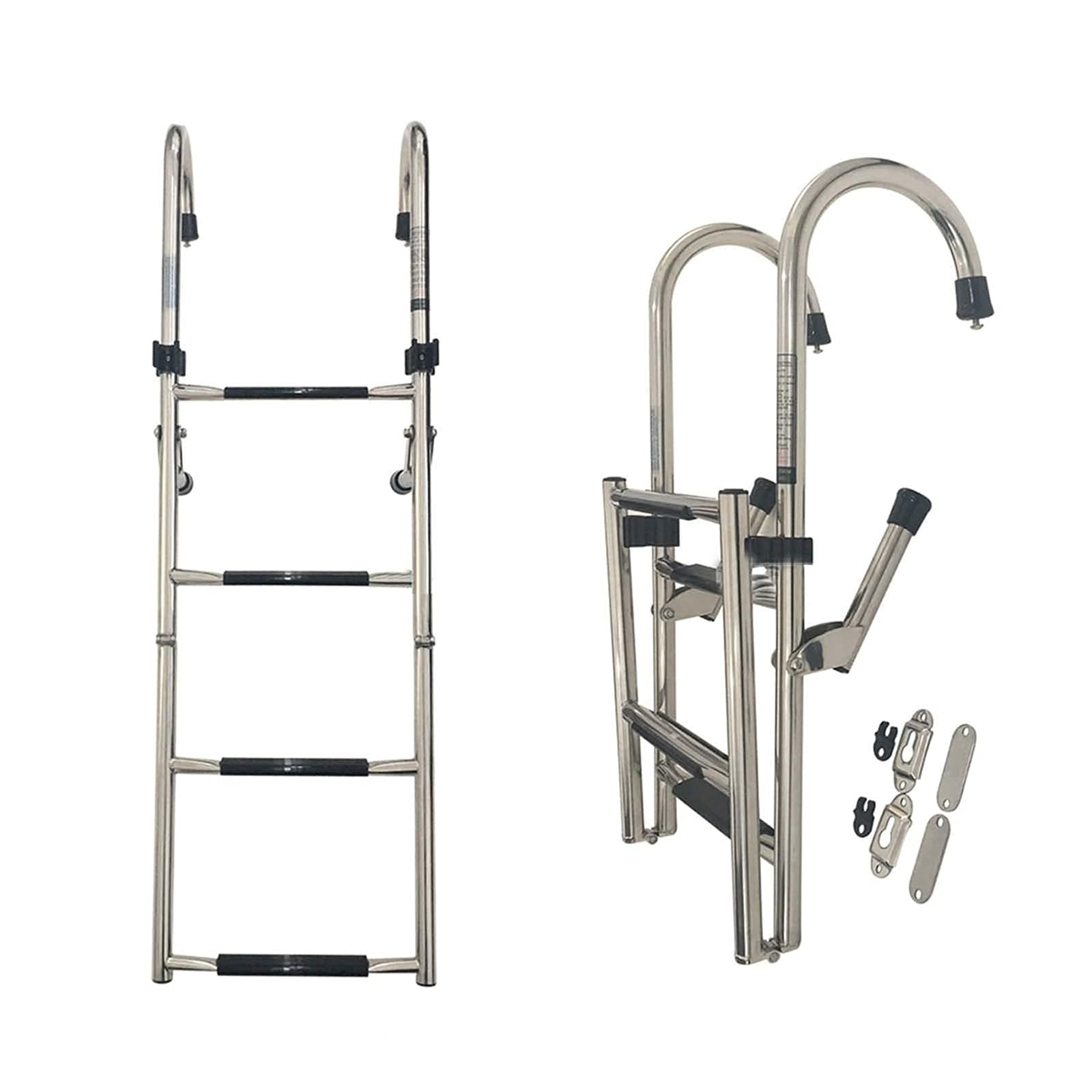 Scaletta pieghevole a 4 gradini per barca, resistente, con clip, in acciaio inox, per ingresso posteriore, pontone, ponte entrobordo