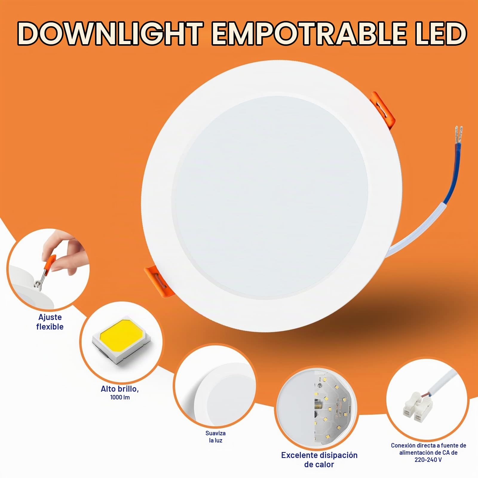 Downlight LED Techo Empotrable 10W, Blanco Neutro 4000K Corte 115-125mm | Pack de 20, IP44 Focos LED Interior Baño 10W 1000LM, AC 220-240V, Diámetro 143mm, Ojos de Buey para Techo Extraplano Redondo