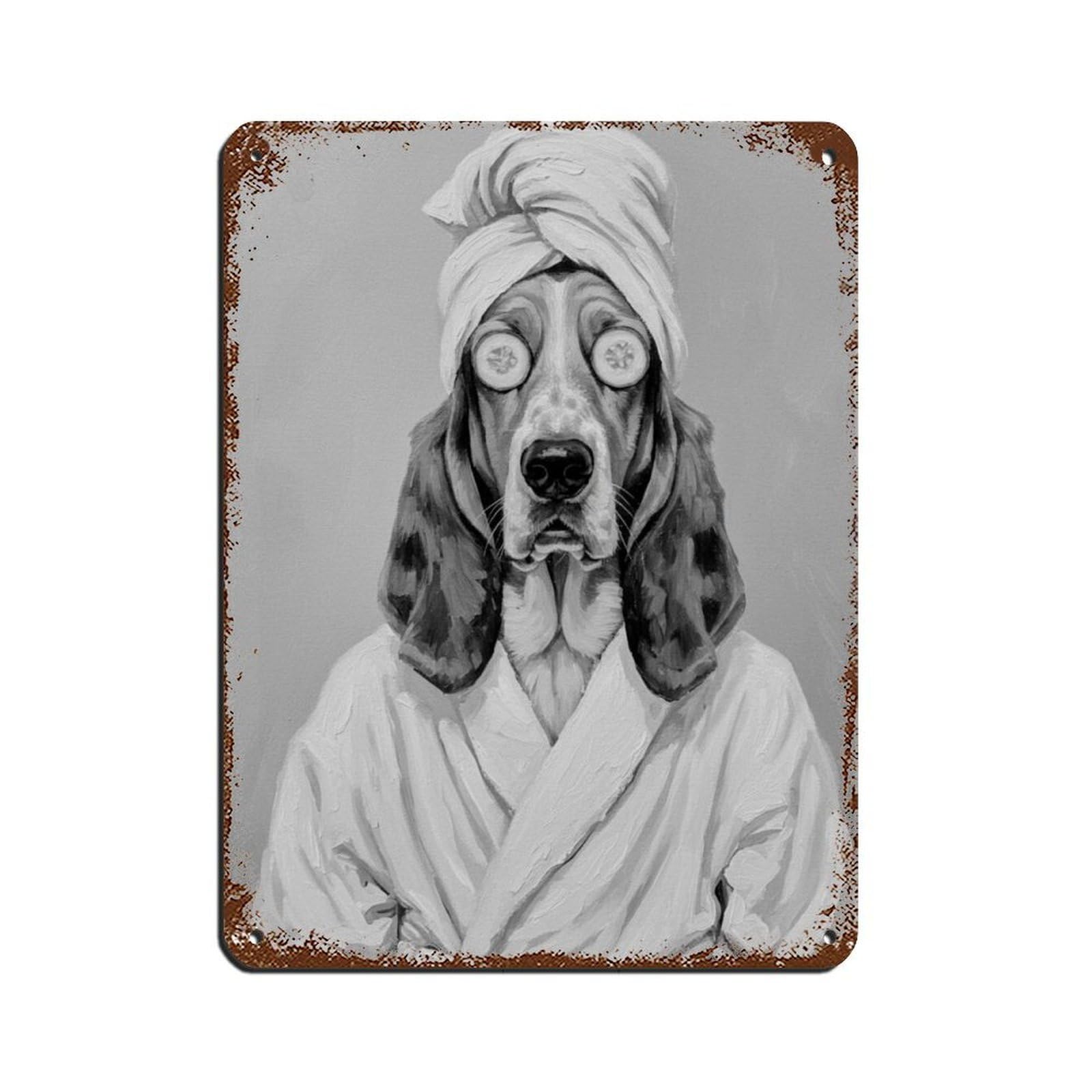 Basset Hound Spa Bathroom Art Retro Poster Metal Tin Sign Chic Art Retro Iron Painting Bar People Cave Cafe Family Garage Poster Wall Decoration 12x16inch(30x40cm)