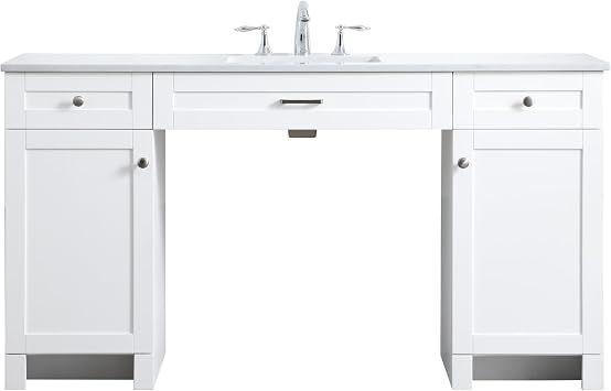 60" Pre-Assembled Bathroom Vanity with Sink, MDF Engineered Wood, Calacatta White Engineered Marble Countertop Included, Single Rectangle Porcelain Sink, 3 Soft-Close Drawers