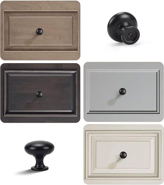 Black Knobs for Cabinets 6 Pack, 1-1/5 Inch Solid Drawer Dresser Knobs, Round Kithchen Cupboard Pulls, Zinc Alloy
