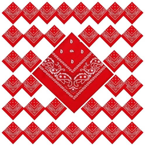 PJPSAA 36 Pcs Paisley Cowboy Bandanas Bulk Multi Purpose Polyester Headband Scarf Kerchiefs for Men Women Pet Party Costume