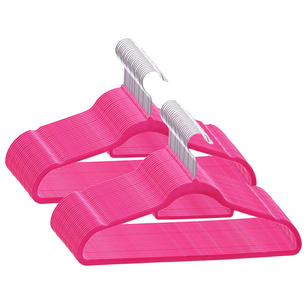 Set di 50 grucce antiscivolo in velluto rosa per cappotti, pantaloni
