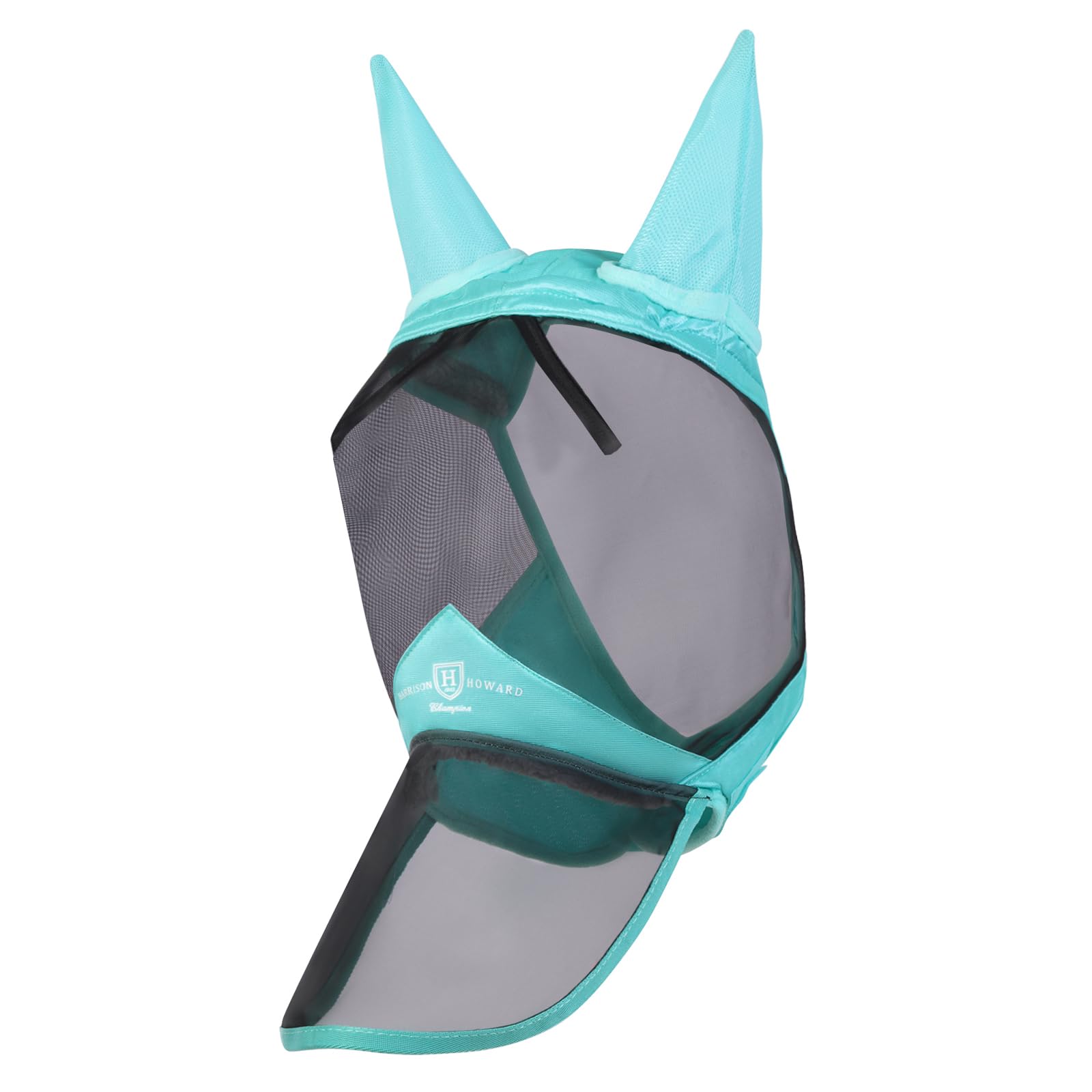 Harrison Howard CareMaster Pro Luminous Máscara de Mosca de Caballo Nariz Larga con Orejas Protección UV para Caballo-Menta de Verano (M)