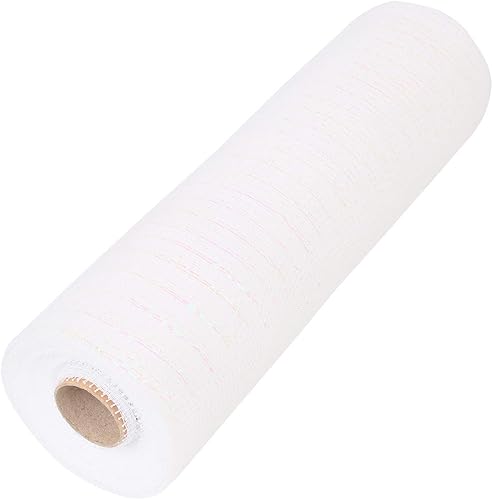 Cinta de malla de 10 pulgadas x 10 yardas, ideal para coronas y decoración navideña, color blanco con lámina rosa