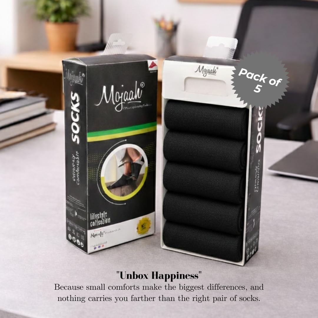 Mojaah Fine Ankle Length Socks for Men Combo (5 Pairs) Black | Cotton Jurab for Man | Gym Socks for Men Workout | Odour-Free Anti-Sweat | Formal & Sports Use | Soft Breathable Fabric 3