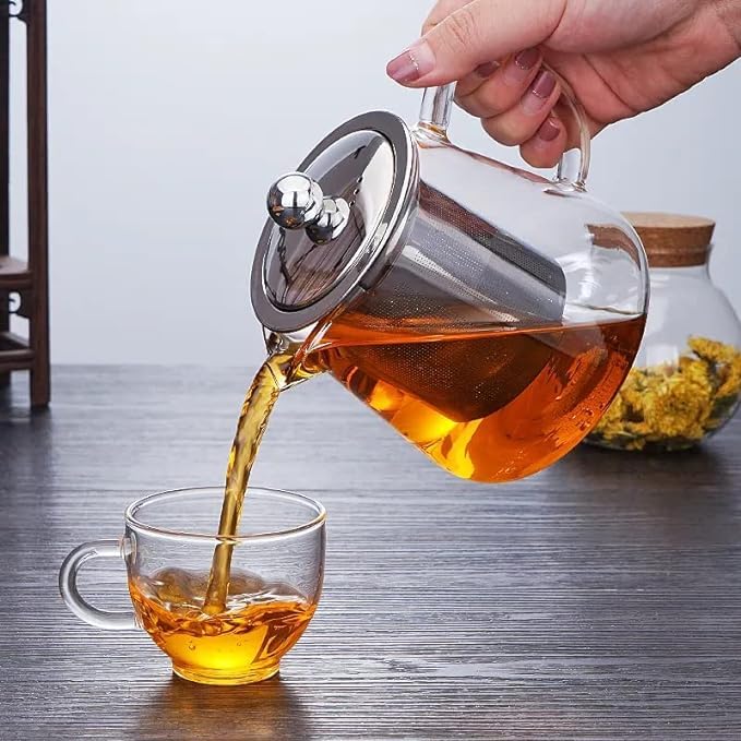 Image of Borosilicate Glass Tea Pot with Heat Resistant Stainless Steel Infuser Perfect for Tea and Coffee Maker, Clear Glass Kettle (750 ML, Tea Pot)