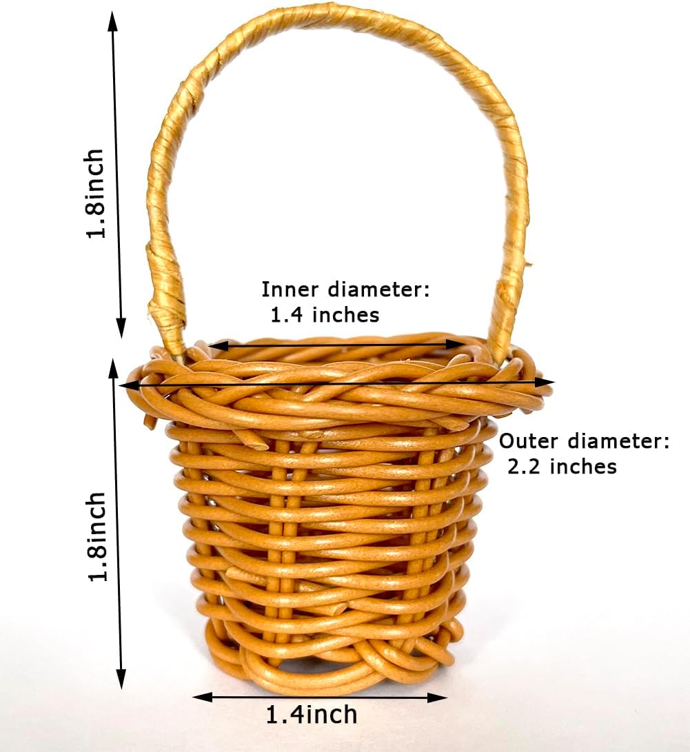 Art&Beauty 4pcs Tiny Miniature Rattan Baskets with Handles Small Woven Tote Flower Fake Baskets for Outdoor Decoration Only