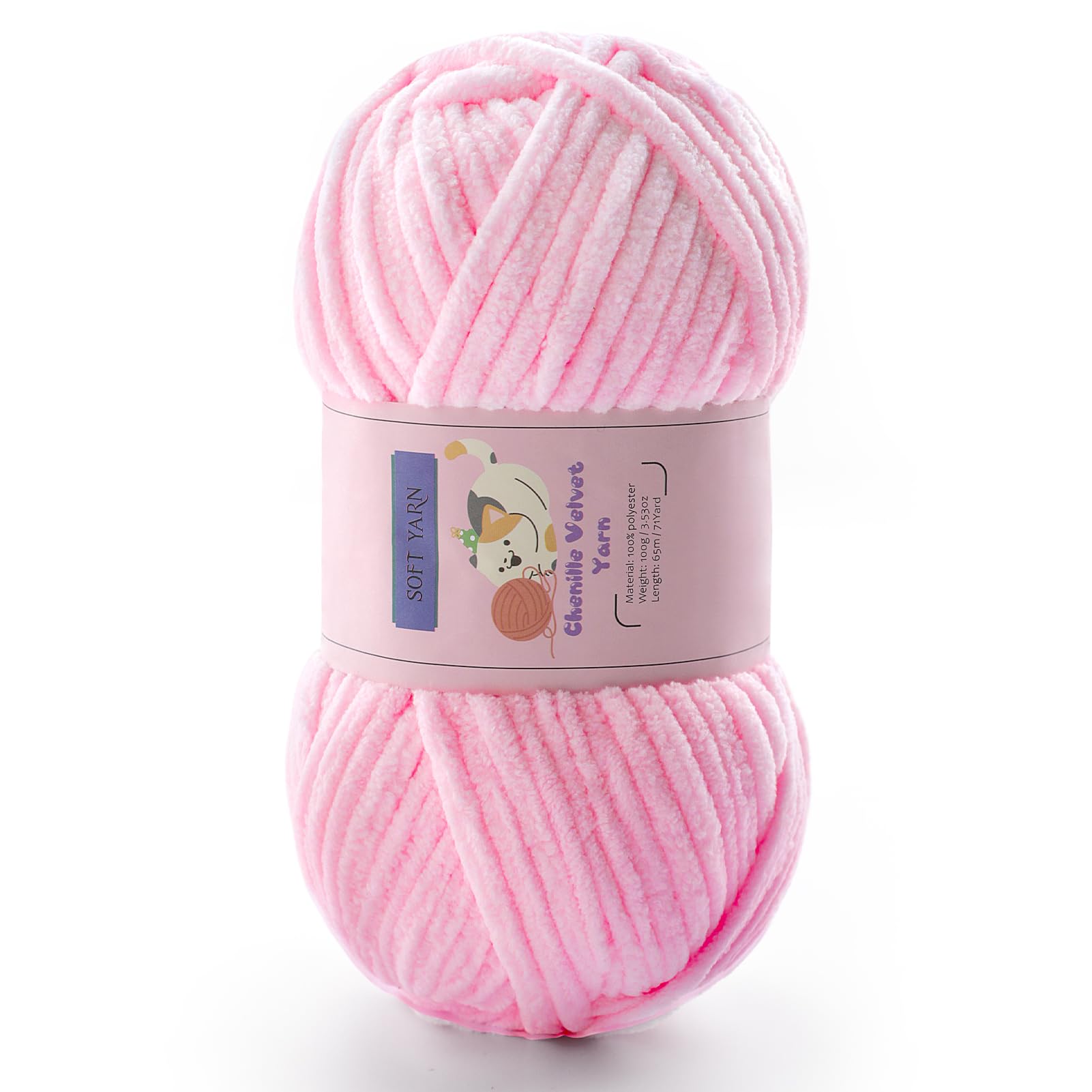 Chunky Chenille Yarn for Crocheting, #6 Pink Baby Blanket Yarn for Crochet
