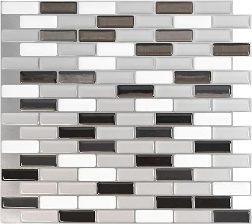 SMART TILES Protector contra salpicaduras para despegar y pegar, 5 hojas de 9.13 x 10.2 pulgadas, adhesivo 3D para cocina, baño, azulejos de pared