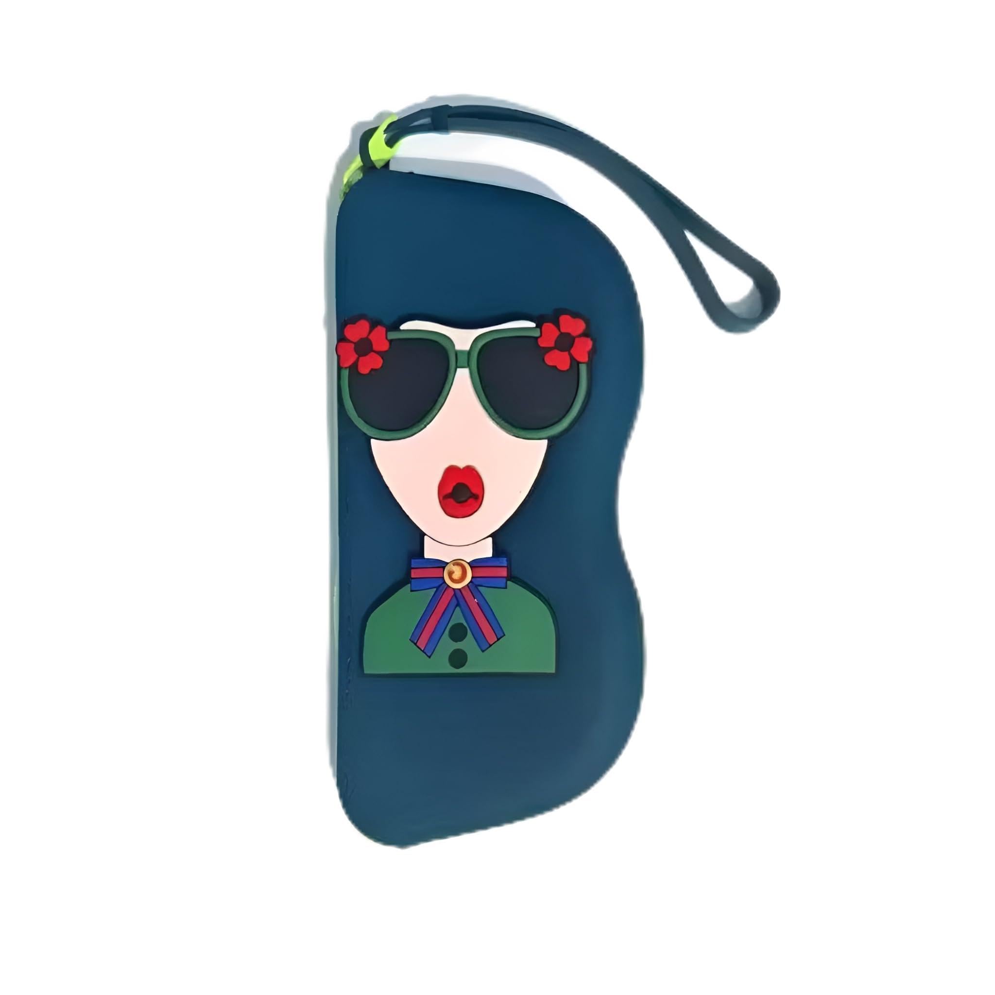 akshify Silicone Sunglasses Case with Zipper Strap, Waterproof Cartoon Eyeglass Holder Pouch for Women Men Kids, Shockproof Soft Glasses Storage Organizer with Cleaning Cloth for Travel Use, Blue-picture-4