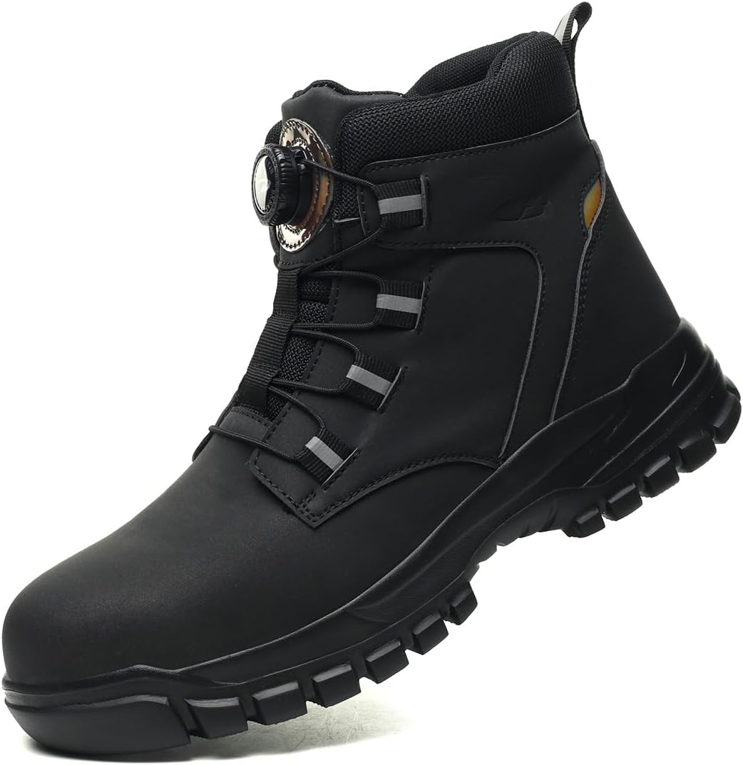 Men's mid-top safety boots women's construction site protection boots steel toe anti-smash anti-throw lightweight work boots