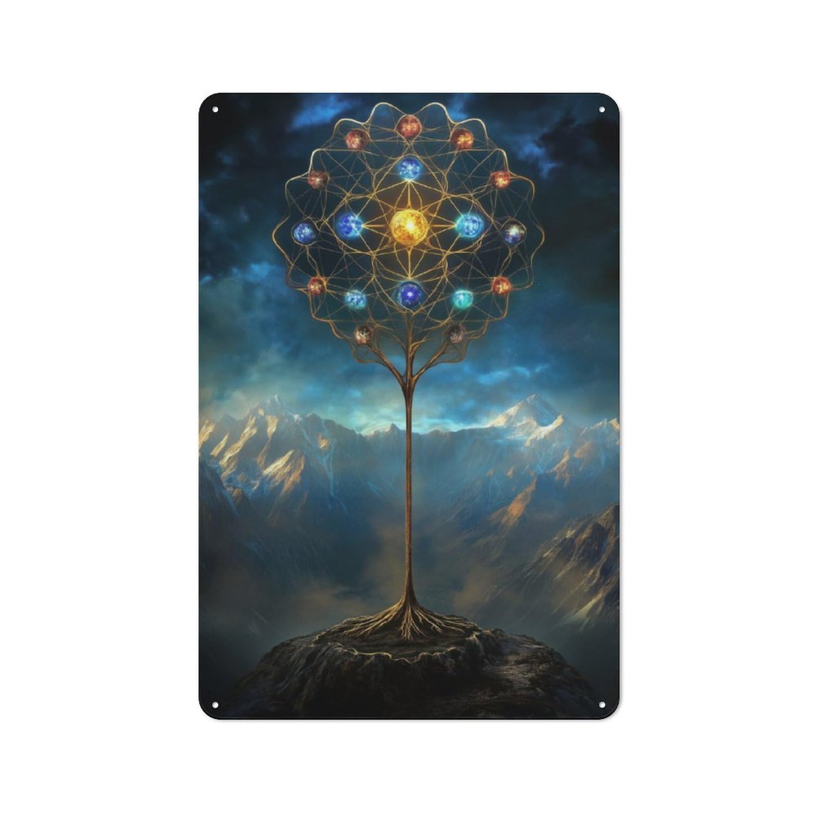Junmoney Mystical Tree Of Orbs 30X20cm Retro-Style Tin Sign With For Café Or Restaurant, Winter Wall Decor For Hospitality Interior Collectors