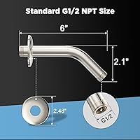 Vista 3 de MakeFit Brazo de ducha, brazo universal de tubo de ducha montado en la pared de 6 pulgadas con brida y cinta de teflón, brazo de extensión de acero