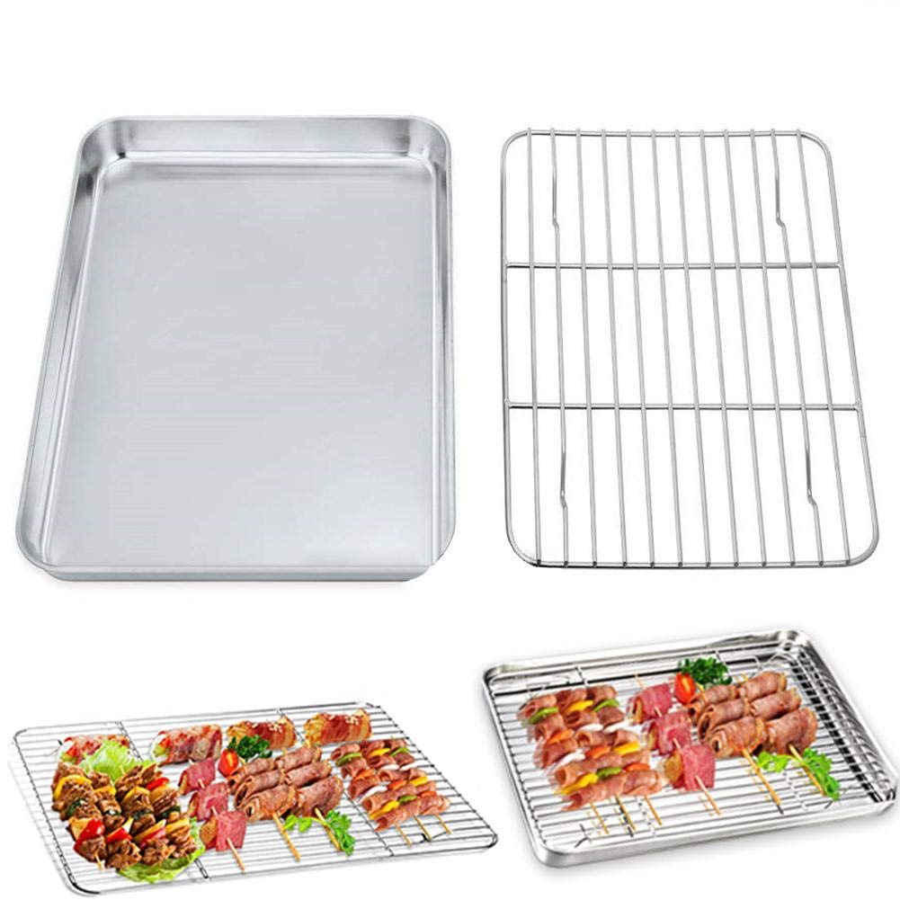 Bandeja de horno extraíble Parrilla rectangular de acero inoxidable Bandeja para hornear galletas Placa con rejilla de enfriamiento Gadget de cocina Sartén antiadherente para horno Horno Rejilla de
