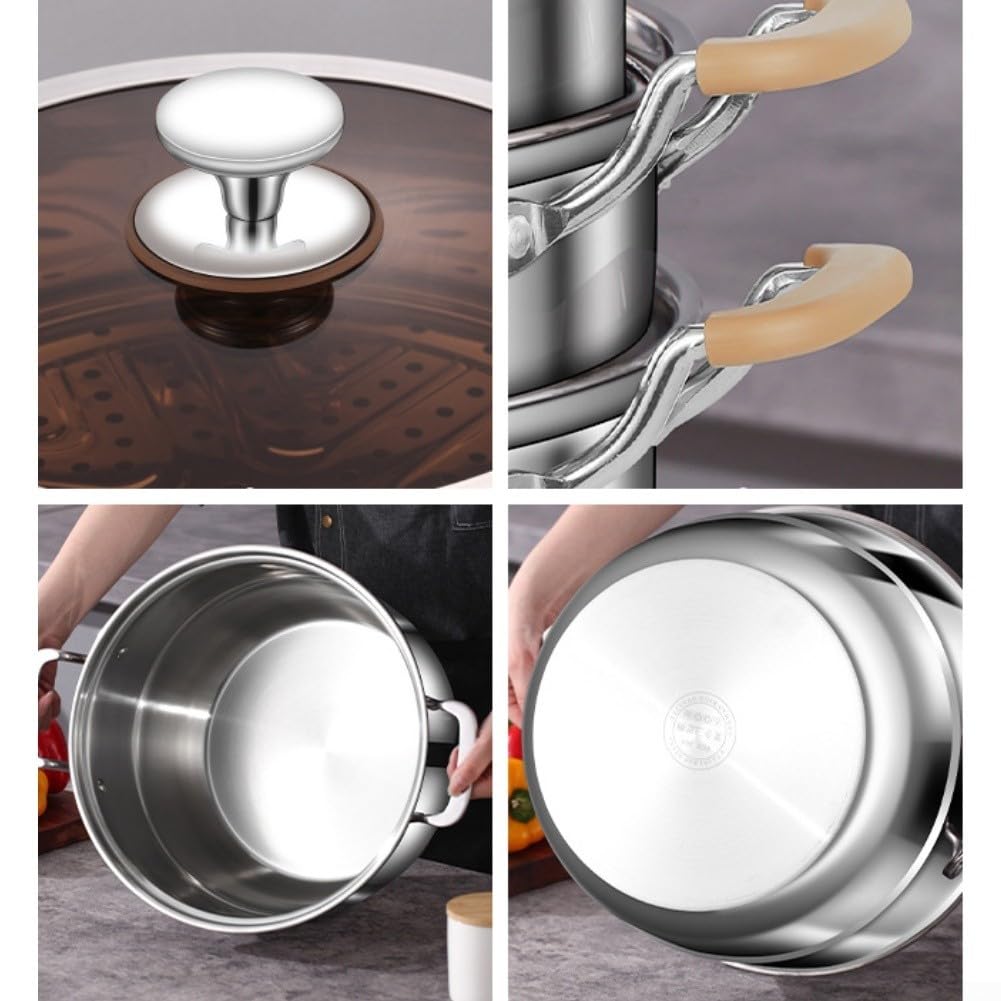 Olla Vaporera para acero Inoxidable 304 5L Doble Capa con Rejilla para Cocinar Arroz Verduras al para vapor Grande Cocina Familiar