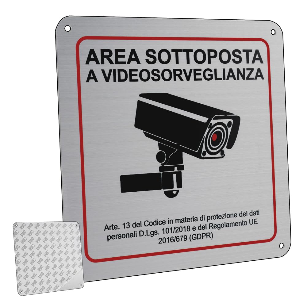 Flintronic 1 panneau de zone vidéo surveillée en aluminium, 15 x 15 cm propriété privée panneaux métalliques avec alerte RGPD, avec adhésif 3 m et trous pré-percés, pour maison et magasin, intérieur