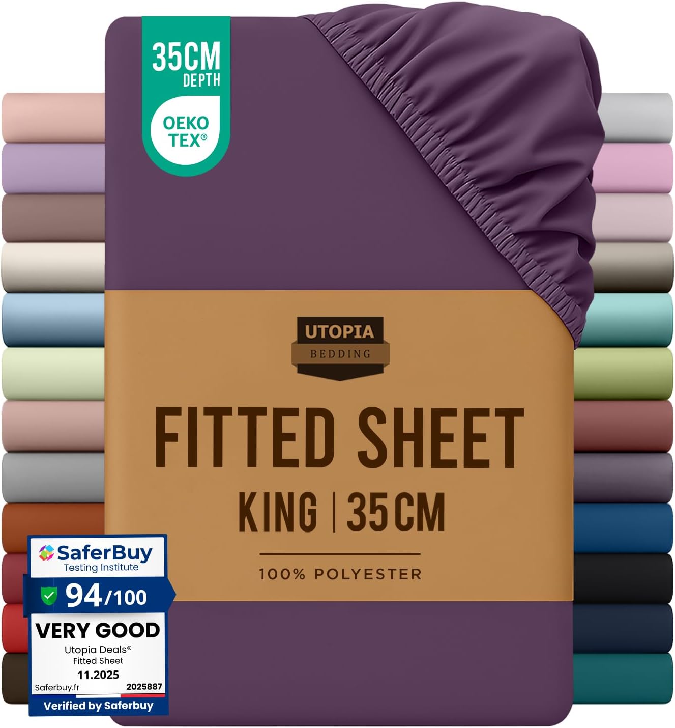Utopia Bedding Fitted Sheet King, Purple - Deep Pocket 14 inch (35 cm) - Easy Care - OEKO-TEX Certified - Soft Brushed Microfibre Fabric - Shrinkage and Fade Resistant - Bottom Sheet