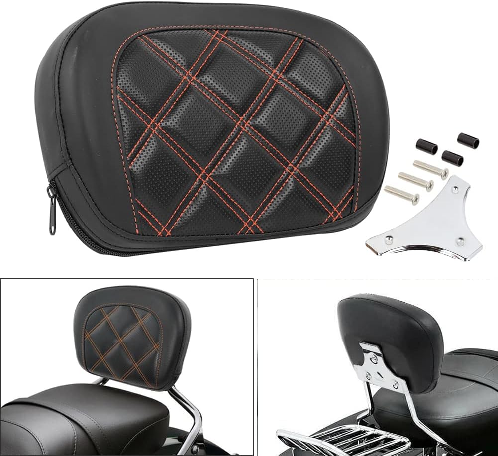 Passenger Backrest Pad,Sissy Bar Pad for Harley Touring Electra Glide Road Glide Road King Street Glide Softail Heritage Classic, Double Red Stitching