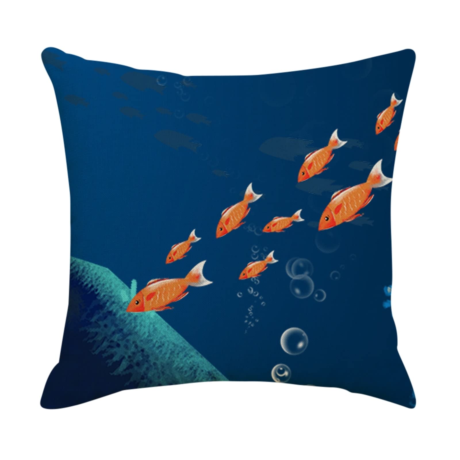 4 fundas de almohada de 50 x 50 cm, color azul oscuro, mundo submarino, estampado de burbujas, lino