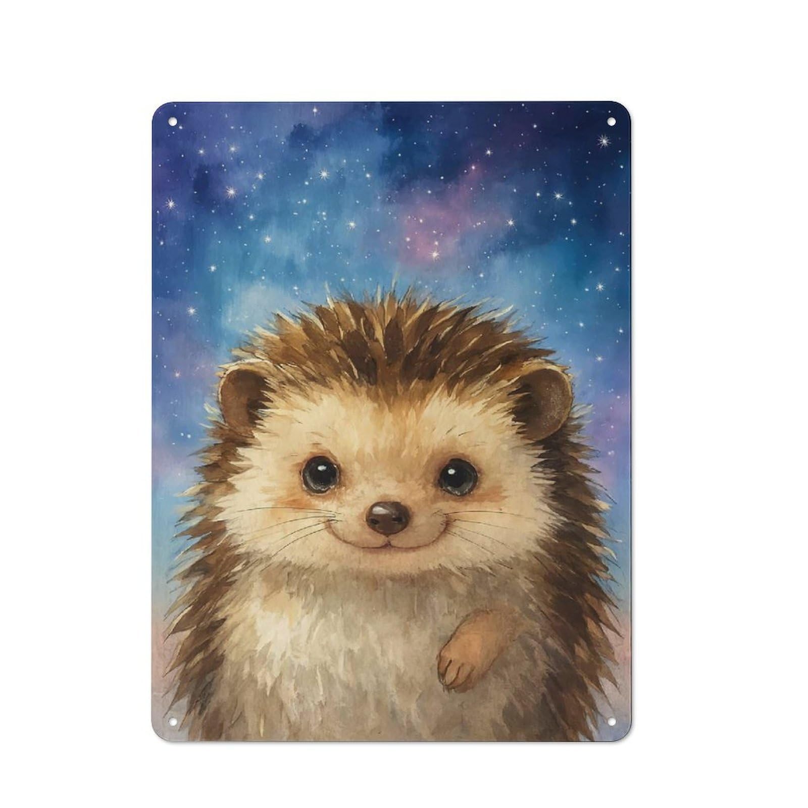 Junmoney Style-7 Watercolor Hedgehog In Starry Sky Farmhouse Metal Sign 40X30cm, Rustic Country Wall Plaque For Farmhouse Kitchen, Pantry Or Dining Area