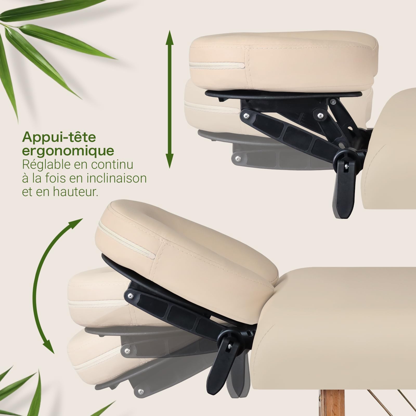 Zen Table de Massage Pliante professionelle - lit esthetique Table Tatouage, Extension de Cils en Bois et Hauteur réglable, Portable avec Appui-tête réglable, accoudoirs, Sac de Transport (Crème)