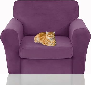 Sofa Cover, Velvet Couch Covers with Separate Seat Cushions Covers Stretch Stylish Slipcover Protector Purple 2,1 Seat 2 PCS