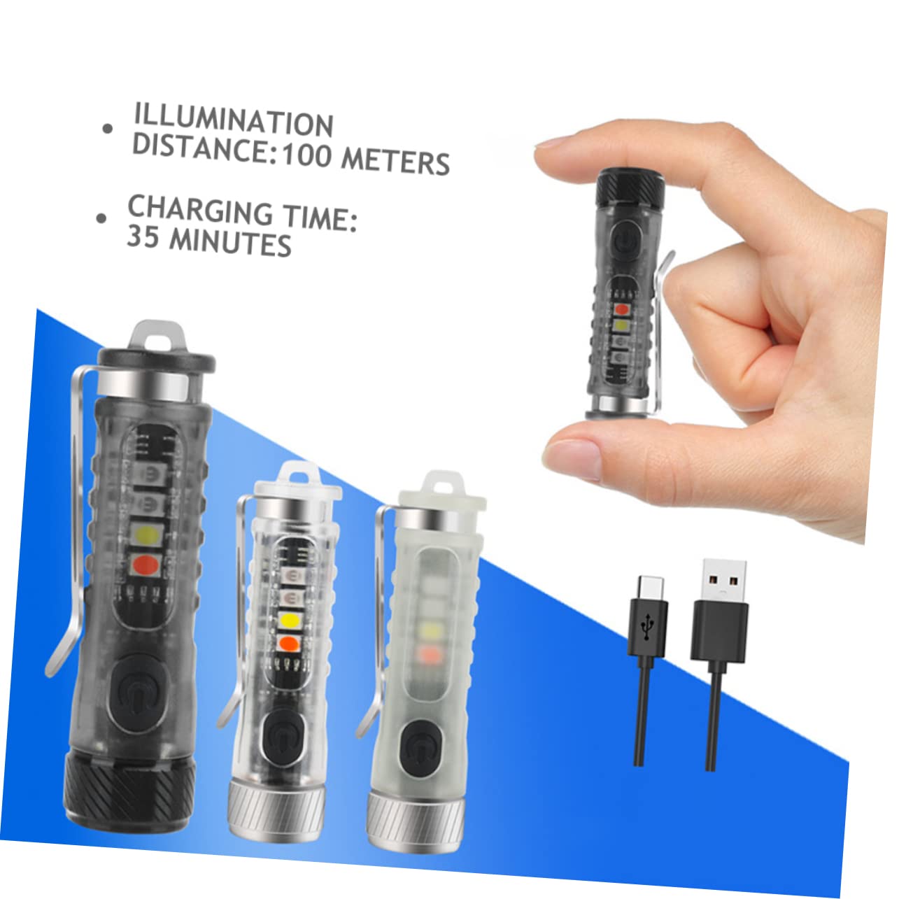 BESPORTBLE 2pezzi Torcia Led Portachiavi Ricaricabile Mini Lampada Tascabile Con Modalità Di Illuminazione Per Esterni e Emergenze