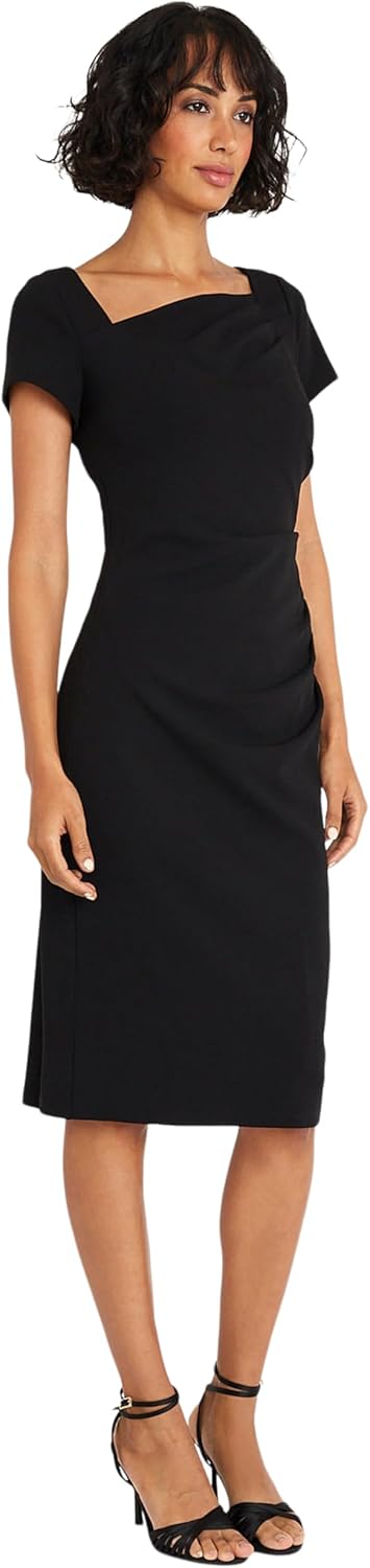Maggy London Womens Asymmetric Neck Crepe Sheath Workwear Office Career Desk to Dinner Event Occasion Guest of - Image 2