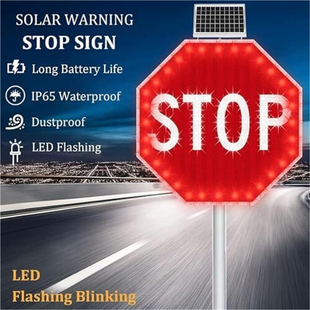 Solarny migający znak stop LED, odblaskowy, odporny na rdzę aluminiowy ośmiokątny znak drogowy dla bezpieczeństwa ulicznego
