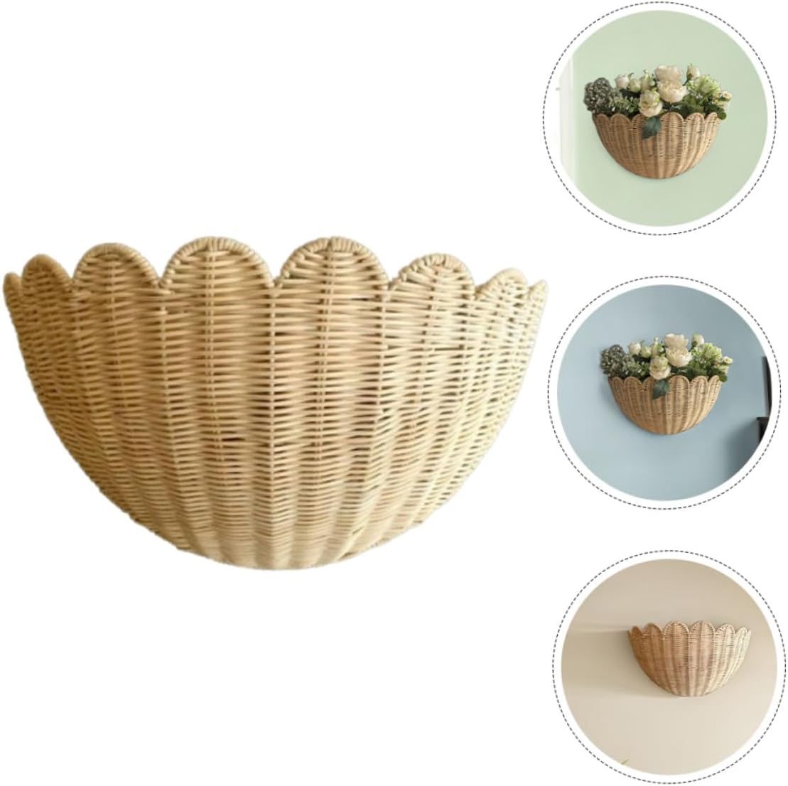 ラタン 壁掛け 収納 バスケット ホーム 装飾 バスケット ファームハウス 吊り下げ 手編み 収納 吊り下げ 壁掛