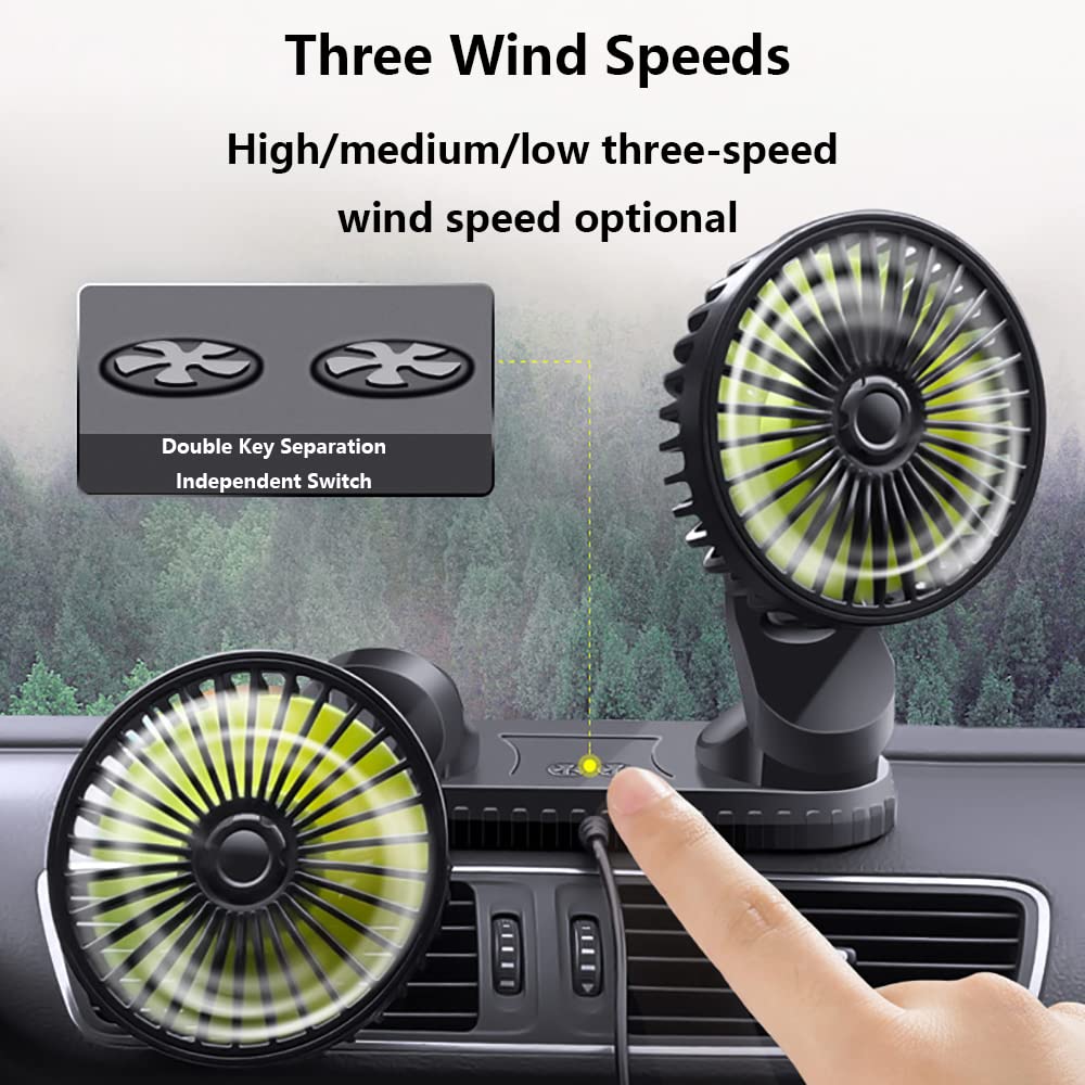 Ventilatore USB SANWAN A Doppia Testa - Regolabile 360° | Per Auto, Casa, Ufficio | 3 Velocità - Foto 2