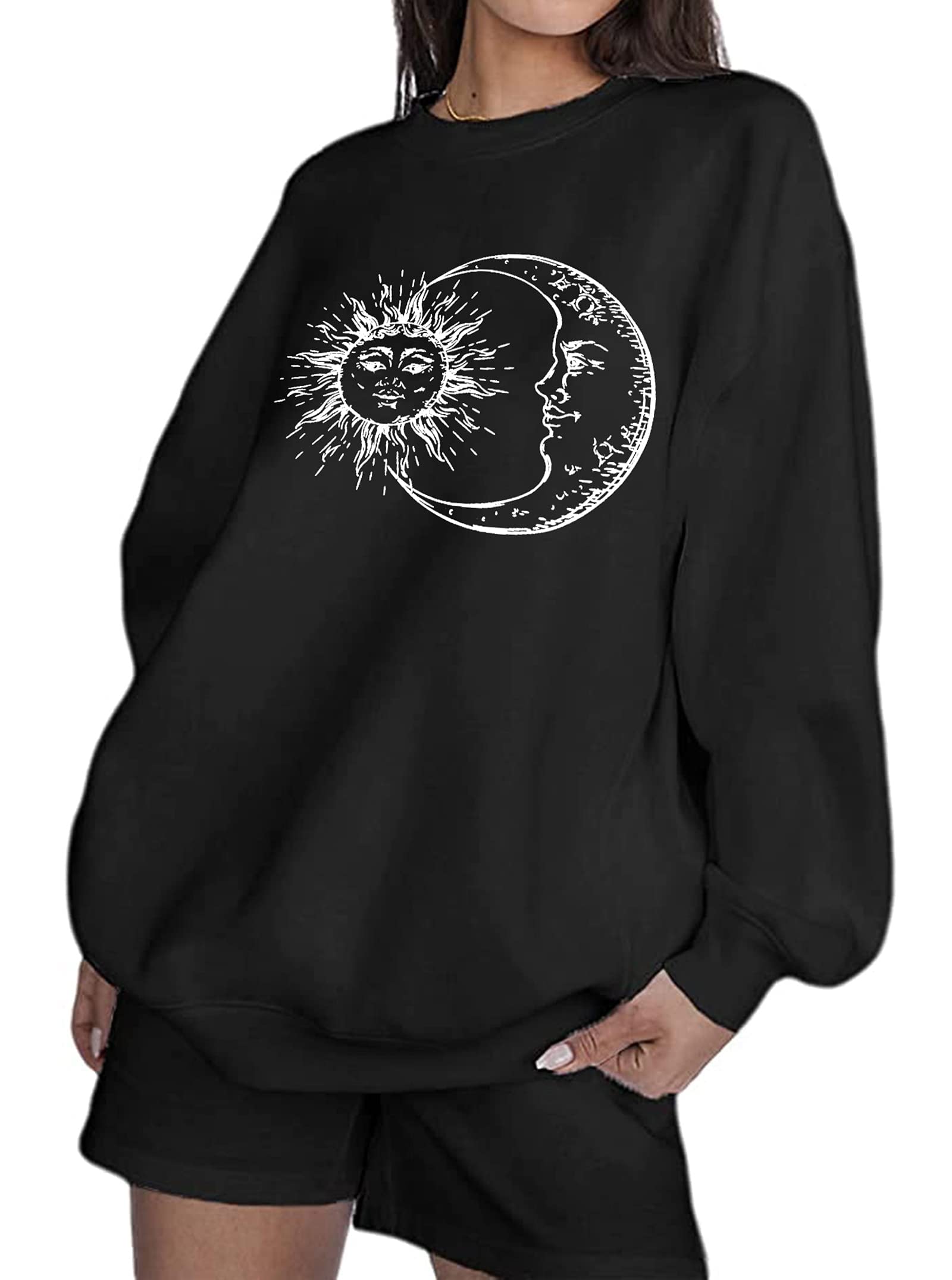 RemidooWomen's Oversized Sun and Moon Graphic Sweatshirts Long Sleeve Pullover Tops