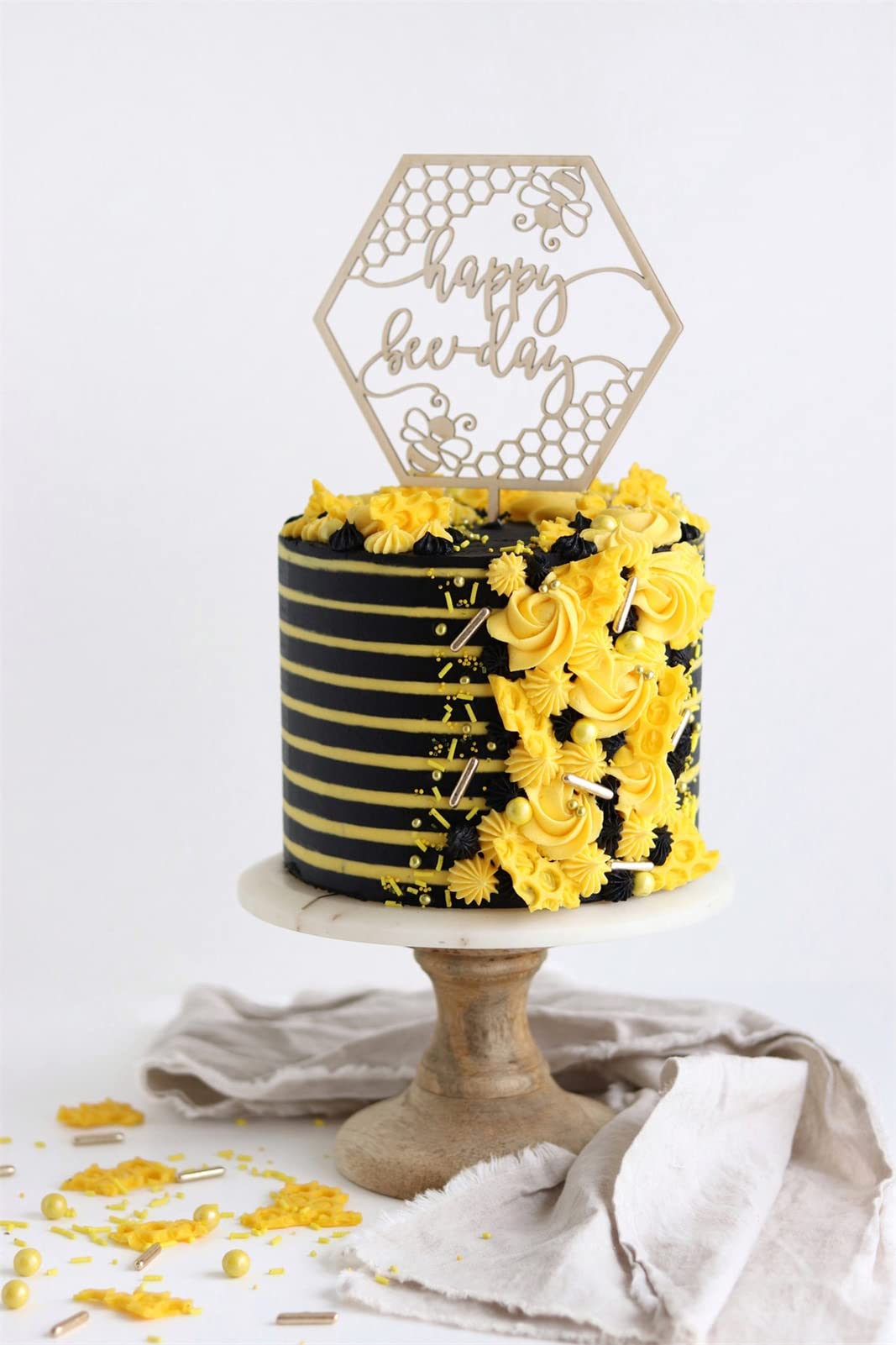 Happy Bee Day Wooden Cake Topper - 5.9" Wide For Boy Or Girl Birthday Party - View #3