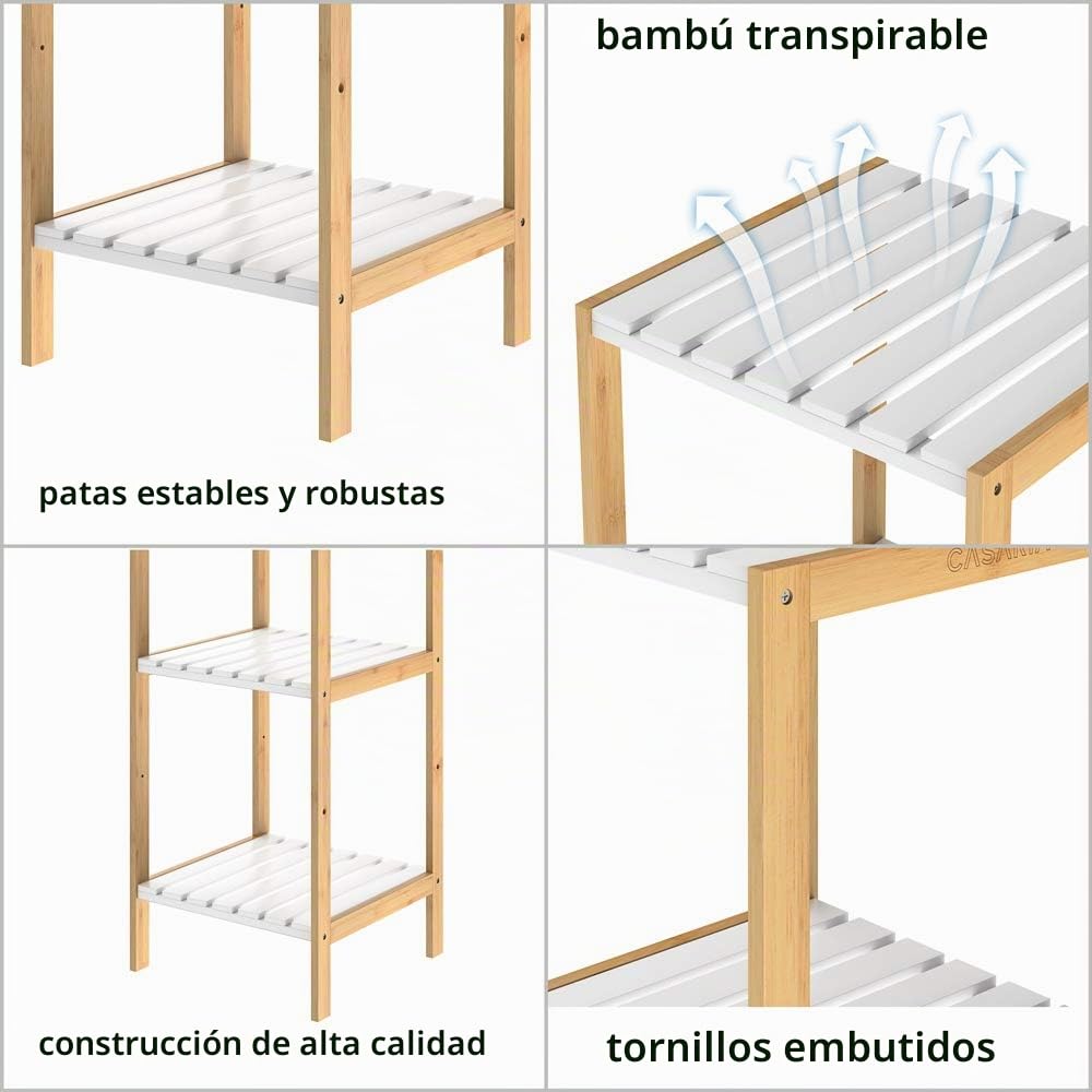 CASARIA Estantería de baño de Madera de bambú con 5 estantes 140x33x34cm Repisa Blanco y Natural