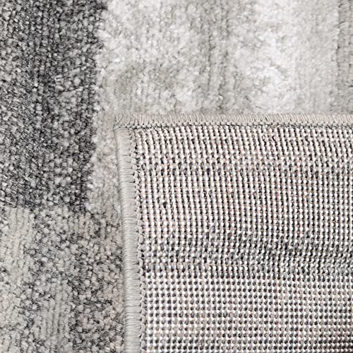 Superior Indoor Runner Rug, Jute Backed Rugs, Modern Striped Patchwork Floor Decor For Living Room, Bedroom, Dorm, Office, Entryway Kitchen, Dining, Hardwood, Blairwood Collection, 2'7" X 8', Silver #TOP3