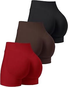 OLCHEE Womens 3Pk Gym Workout Shorts Seamless Scrunch Butt 2.6"/4.1"/6"